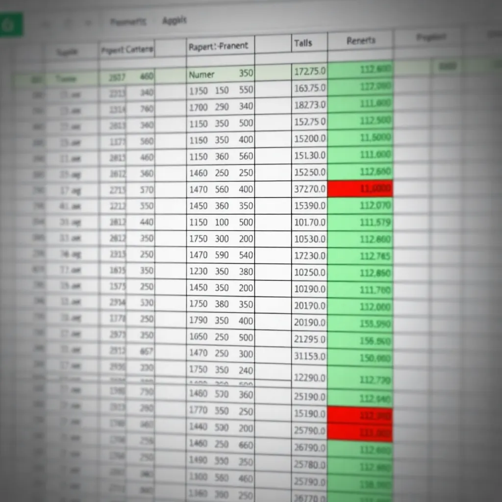 Stock trading spreadsheet with green and red cells