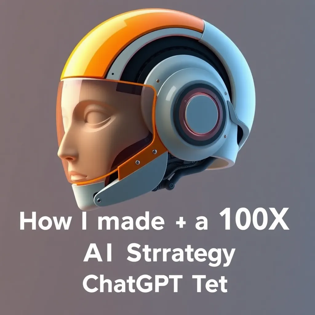 3D robot head with orange helmet and text 'How I made a 100X AI Strategy using ChatGPT Tesla'
